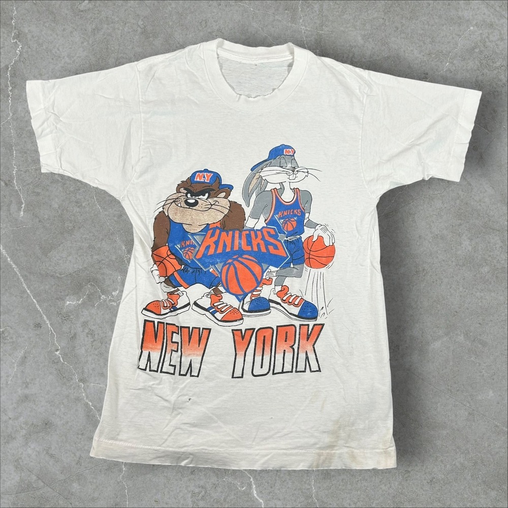 Vintage Looney Tunes New York Knicks Shirt Mens Small White Bugs Bunny Taz 90s